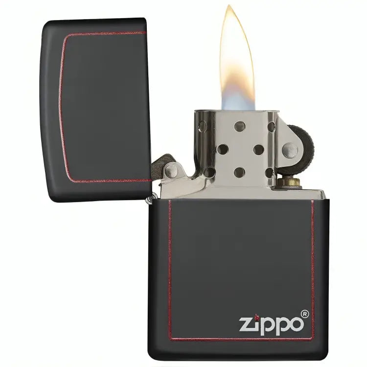 Black Matte Zippo Lighter with Logo & Red Border