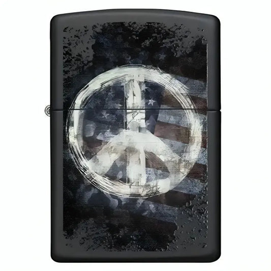 Zippo Black Matte Peace on Flag Lighter